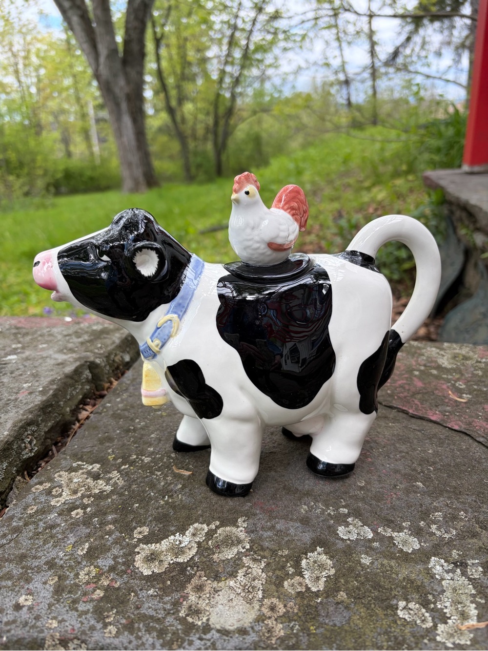 Midwest of Cannon Falls Hen on White Black-Spotted Cow Ceramic Teapot w/ Lid.
